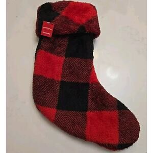 Wondershop Christmas Stocking Red Black Check Plaid Thick Plush Cabin- New